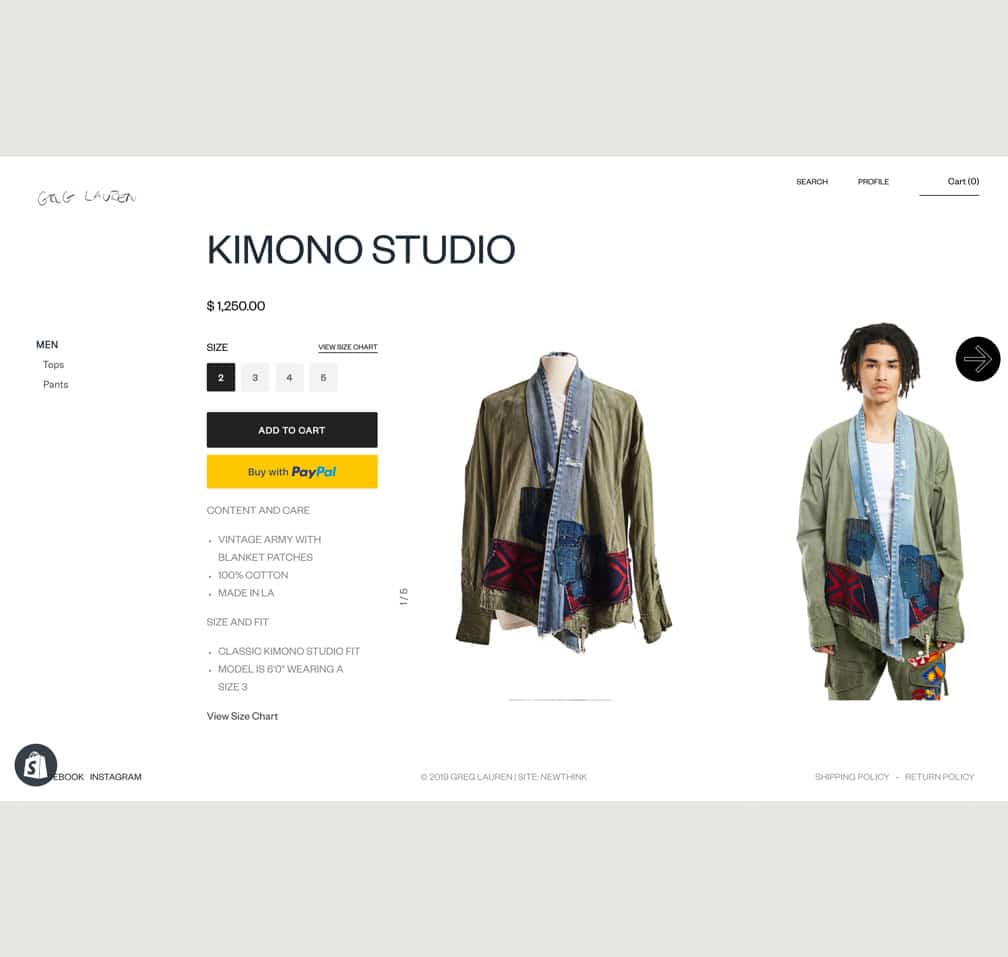 The Greg Lauren Kimono Studio product page