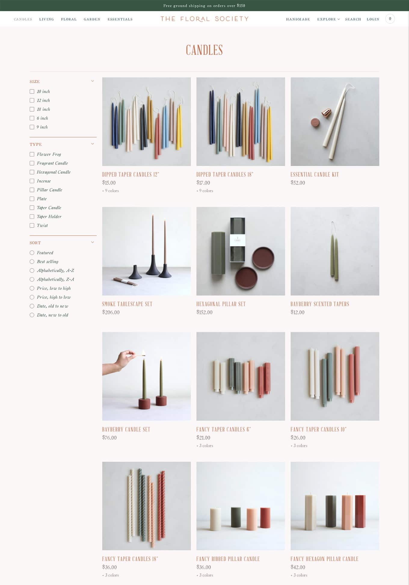 The Floral Society candles collection page